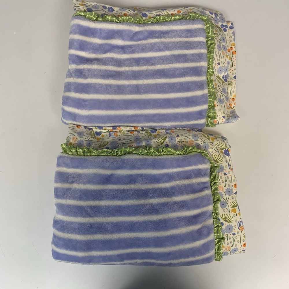 Matilda Jane Pillowcase Set Truth or Dare Striped Floral Plush Sham Blue Soft